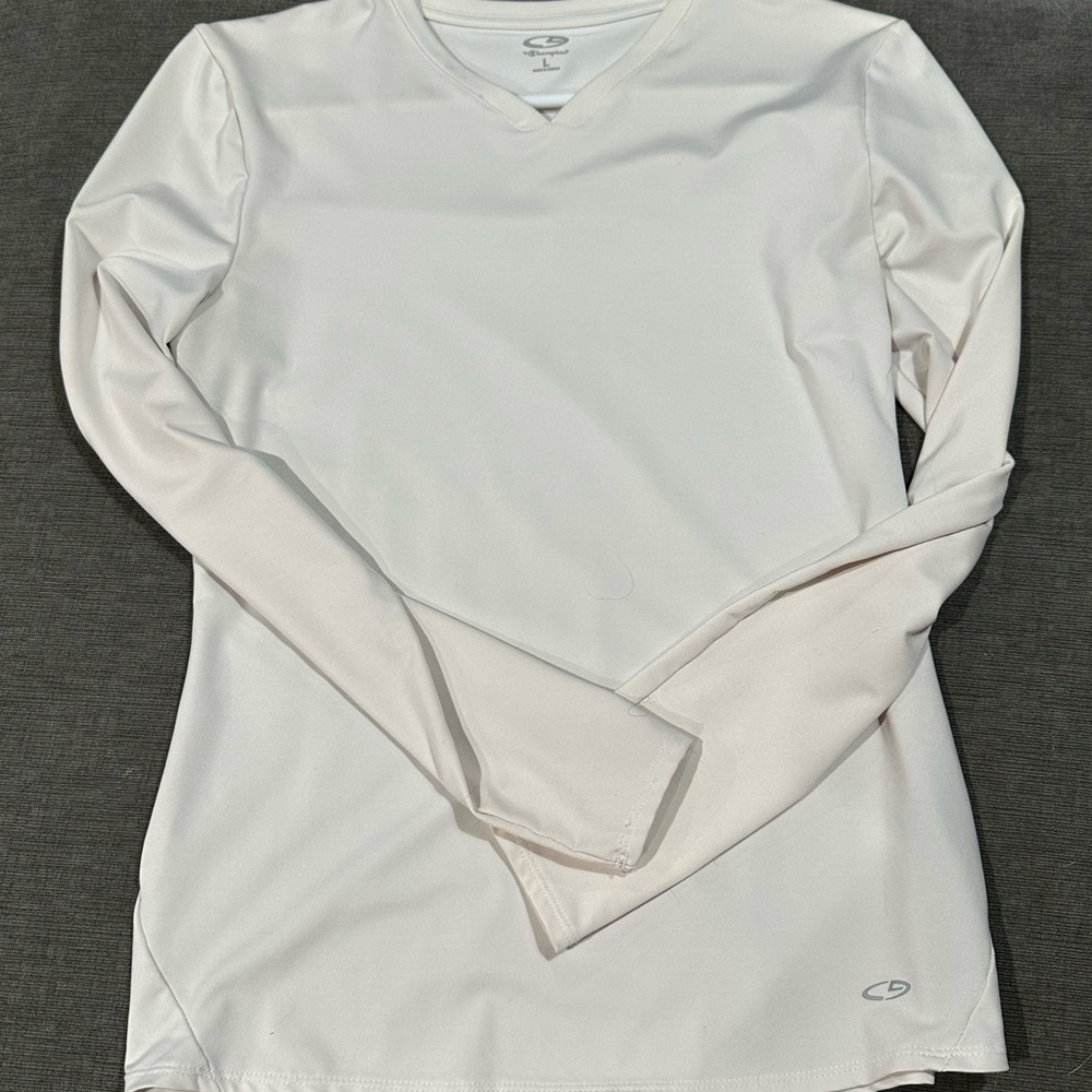 Champion White V-Neck Long Sleeve Shirt